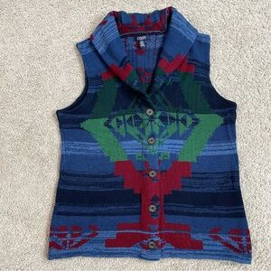 Women's CHAPS Ralph Lauren TRIBAL Indian Blanket KNIT Collared SWEATER VEST